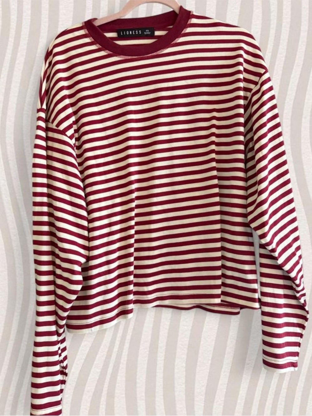 Lioness Burgundy and Cream Striped Long-Sleeve Crop Tee